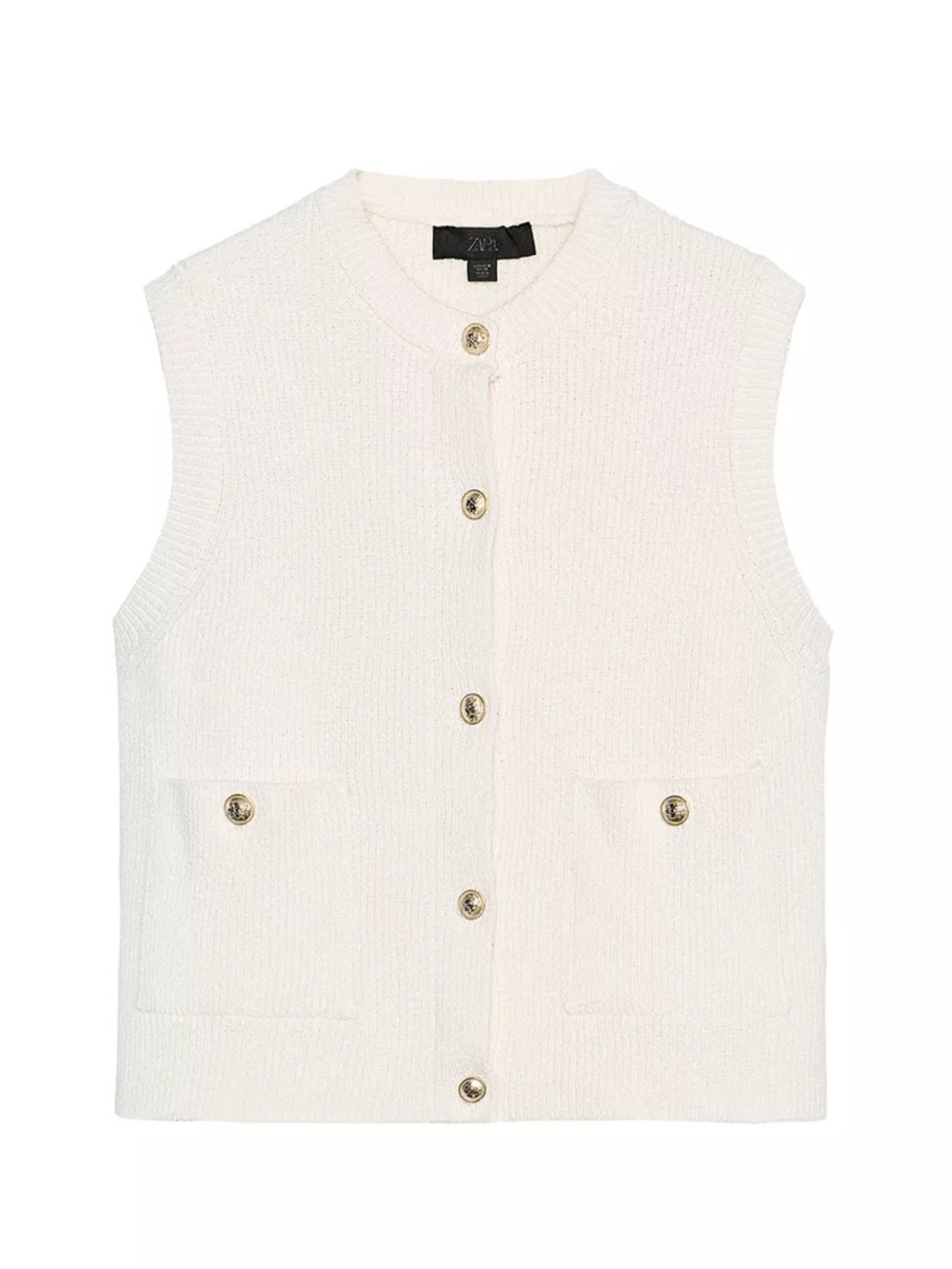Zara Cream Sleeveless Buttoned Knit Vest
